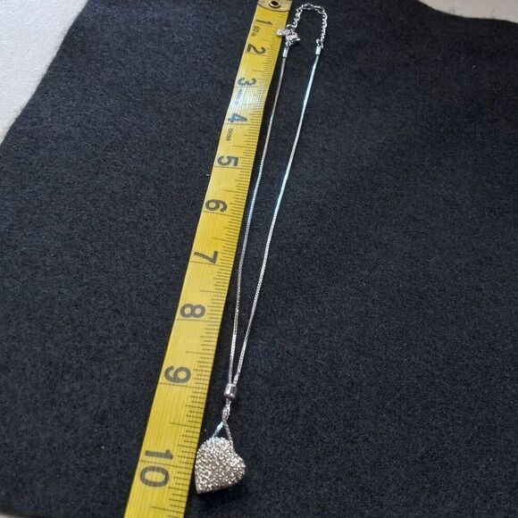 Swarovski Puffed Heart Pendant with Crystals & Lariat device on box chain Swans - Picture 5 of 9